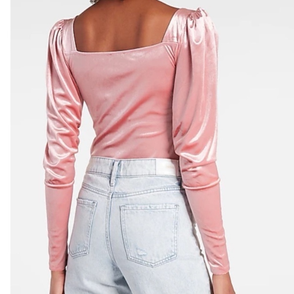 Express Pink Velvet Ruched Puff Long Sleeve Crop Top XS - Picture 3 of 14